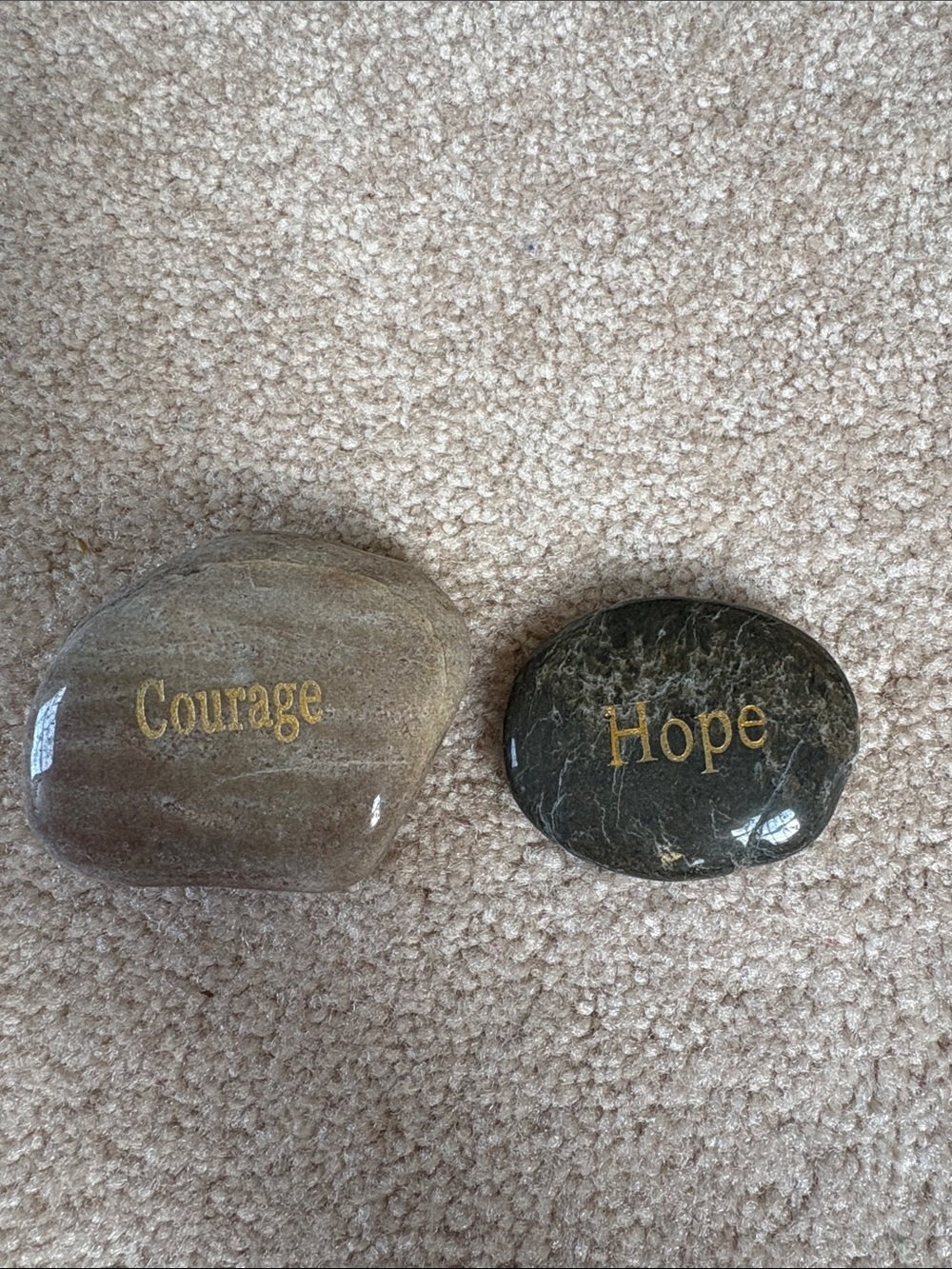 Courage & Hope Engraved Pocket Stones - tan and gray